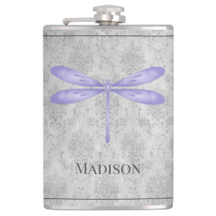 Purple Dragonfly Damask Flask