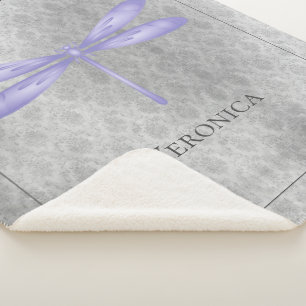 Purple Dragonfly Damask Personalised Sherpa Blanket