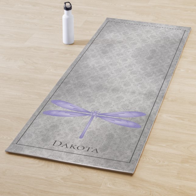 Purple Dragonfly Damask Yoga Mat (In Situ)
