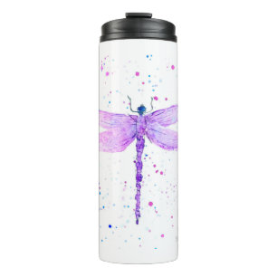 Purple dragonfly insect animal girly watercolor thermal tumbler
