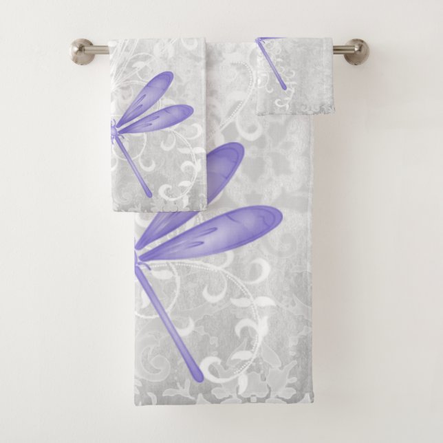 Purple Dragonfly Personalised Bath Towels (Insitu)