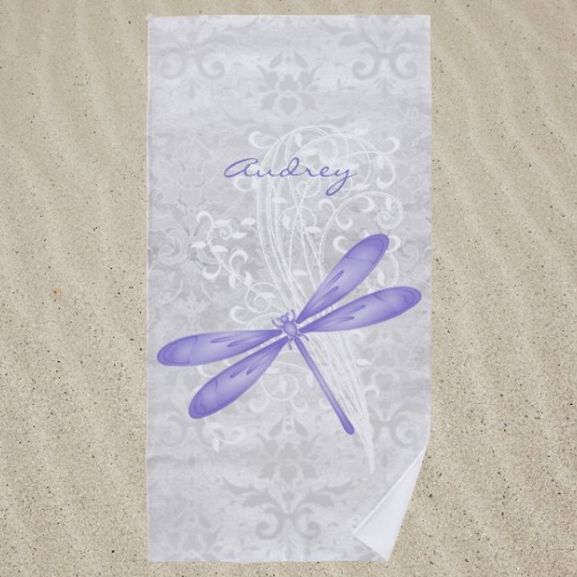 Purple Dragonfly Personalised Beach Towel (Purple Dragonfly Personalized Beach Towel)