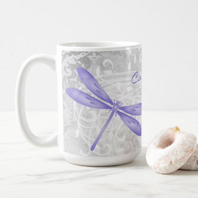Purple Dragonfly Personalised Coffee Mug (With Donut)