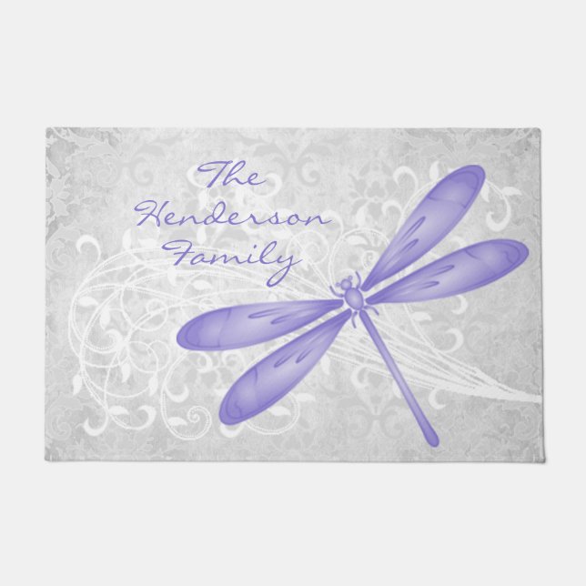Purple Dragonfly Personalised Door Mat (Front)
