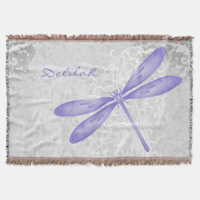 Purple Dragonfly Personalised Throw Blanket (Front)