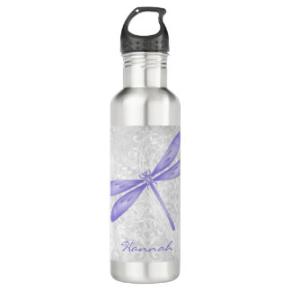 Purple Dragonfly Personalised Water Bottle
