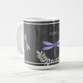 Purple Dragonfly Rustic Personalised Coffee Mug (Front Left)