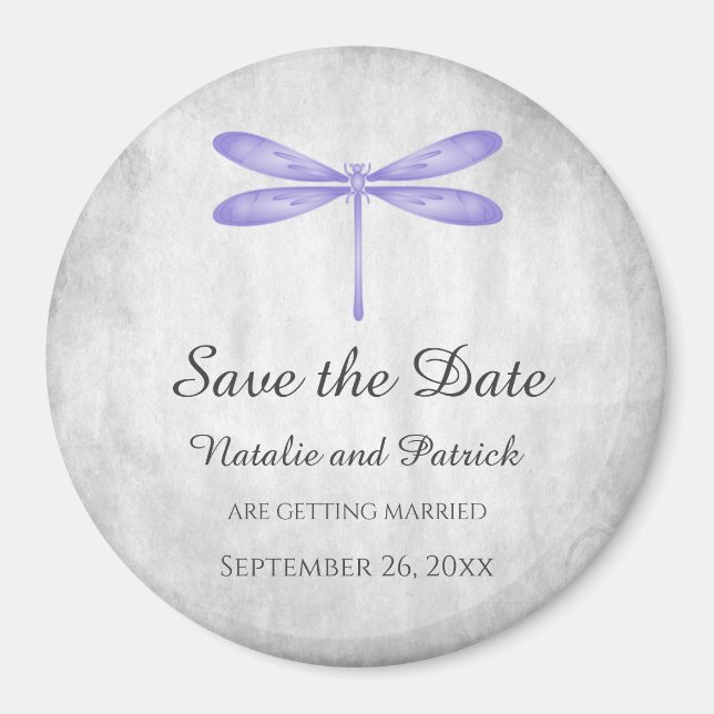 Purple Dragonfly Save the Date Magnet (Front)