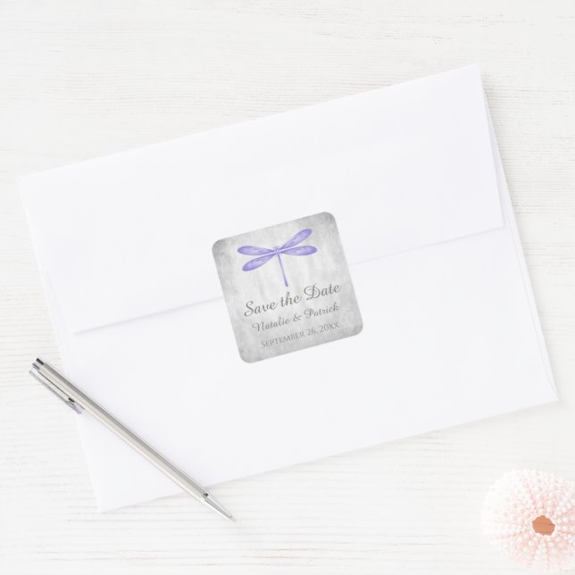 Purple Dragonfly Save the Date Stickers (Envelope)