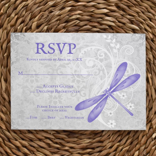 Purple Dragonfly Wedding RSVP Card (Purple Dragonfly Wedding RSVP Card)