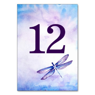 Purple Dragonfly Wedding Table Number Watercolor