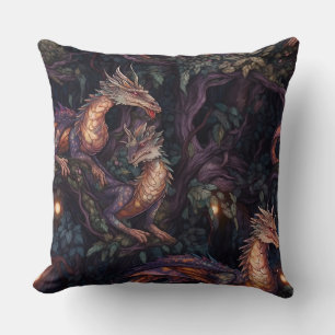 Purple Dragons Perched in Trees Cushion