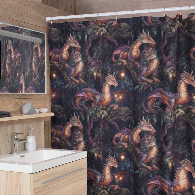 Purple Dragons Perched in Trees Shower Curtain (Creator Uploaded)