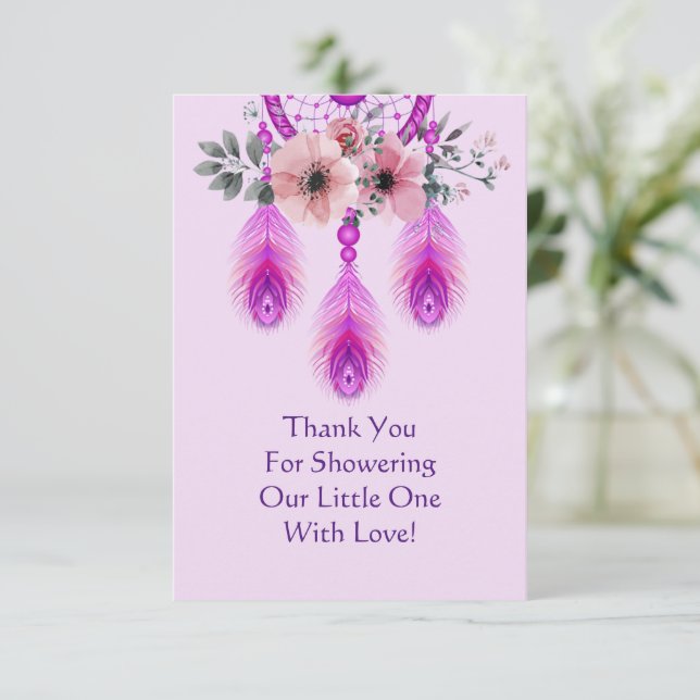Purple Dream Catcher With Flower Thank You Card (Standing Front)