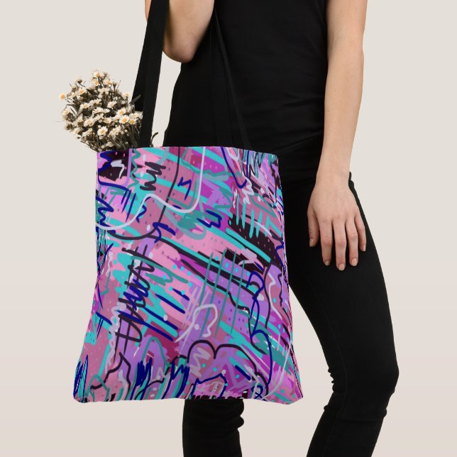 Purple Dream Expressive Abstract Print Tote Bag (Close Up)