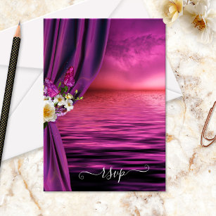 Purple Dream Ocean Butterfly Wedding RSVP Card