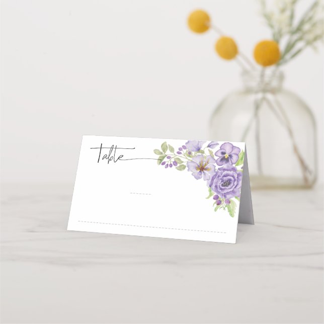 Purple dreams stylish florals Folded Place Card (Front)