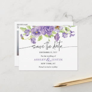 Purple dreams stylish wedding florals announcement postcard