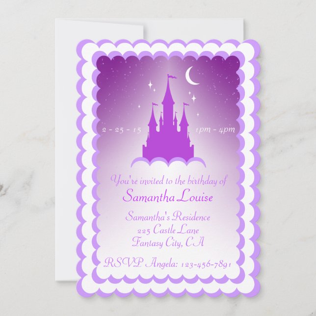Purple Dreamy Castle In The Clouds Birthday Invitation (Front)