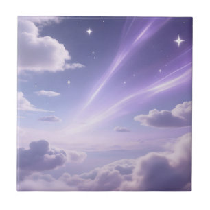 Purple Dreamy Sky Aurora Clouds Stars Ceramic Tile