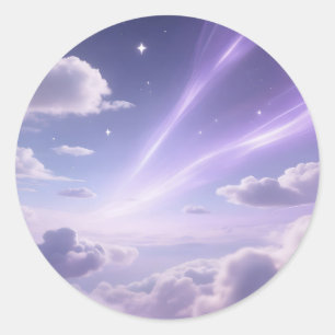 Purple Dreamy Sky Aurora Clouds Stars Classic Round Sticker