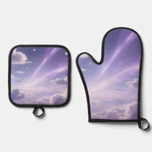 Purple Dreamy Sky Aurora Clouds Stars Oven Mitt & Pot Holder Set