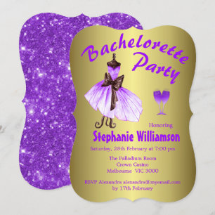 Purple Dress and Glitter Bachelorette Party  Invitation