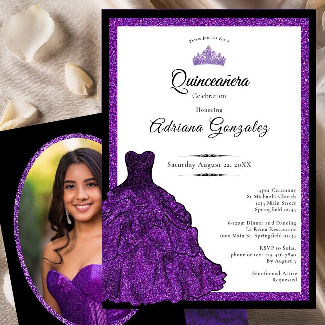 Purple Dress and Tiara Custom Photo Quinceanera Invitation (Creator Uploaded)