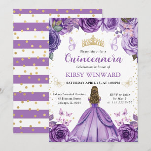 Purple Dress Blonde Hair Princess Quinceanera Invitation