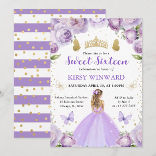 Purple Dress Blonde Hair Princess Sweet 16 Invitation