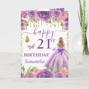 Purple Dress Blonde Princess Birthday Card