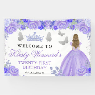 Purple Dress Blonde Princess Floral Birthday Banner