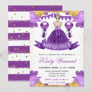 Purple Dress Blonde Princess Quinceanera Invitation