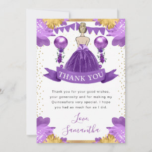Purple Dress Blonde Princess Quinceanera Thank You Card