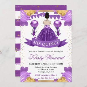 Purple Dress Brunette Hair Princess Quinceanera Invitation