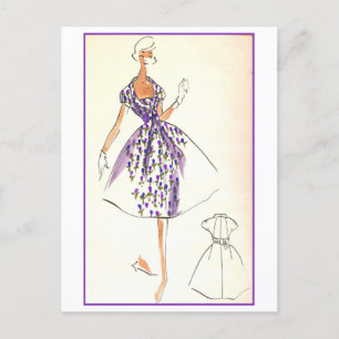 Purple Dress Fashion Design Sketch Postcard