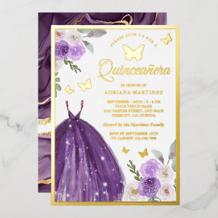 Purple Dress Floral Butterfly Quinceanera Gold