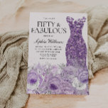 Purple Dress Floral Fifty & Fabulous 50th Birthday Invitation<br><div class="desc">Purple Sparkle Dress & Beautiful Purple Floral Fifty & Fabulous Womans 50th Birthday Party Invitation

Variations to the invitation and matching items in our store</div>