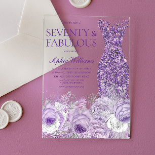 Purple Dress Floral Seventy Fabulous 70th Birthday Acrylic Invitations