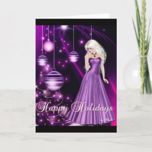 Purple Dress Girl Happy Holidays Card
