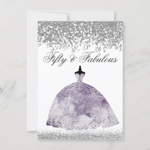 Purple Dress Glitter 50th Birthday Invite