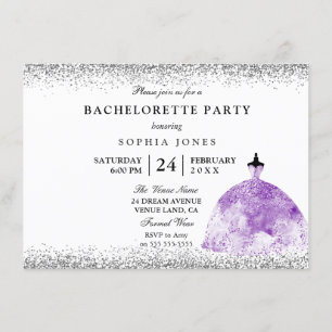 Purple Dress Glitter Bachelorette Party invite