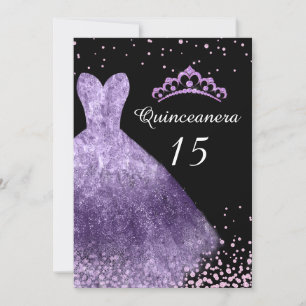 Purple Dress Gown Quinceanera 15th Birthday Party Invitation