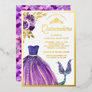 Purple Dress Mermaid Tail Quinceanera Gold