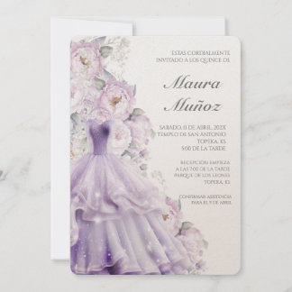 Purple dress quinceañera invitation