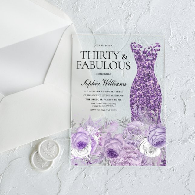 Purple Dress Thirty & Fabulous 30th Birthday Acrylic Invitations (Creator Uploaded)