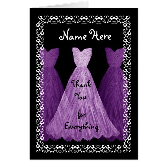 PURPLE Dresses BRIDESMAID Wedding Thank You Card