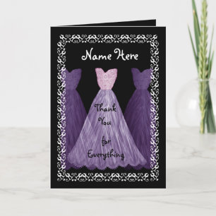 PURPLE Dresses BRIDESMAID Wedding Thank You Card