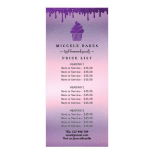 Purple Drip Bakery Service Price Rack Card