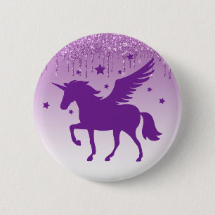 Purple Dripping Glitter Magical Purple Unicorn 6 Cm Round Badge